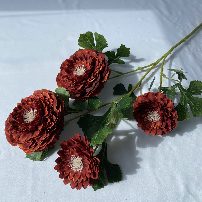 small  Marigold artificial flowers 2 large flowers Color:Dull Red