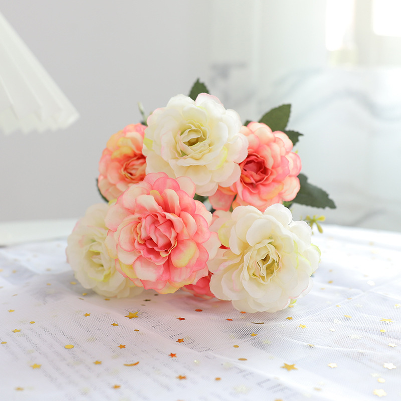 artificial of 6 autumn peonies silk flowers Color:Pink