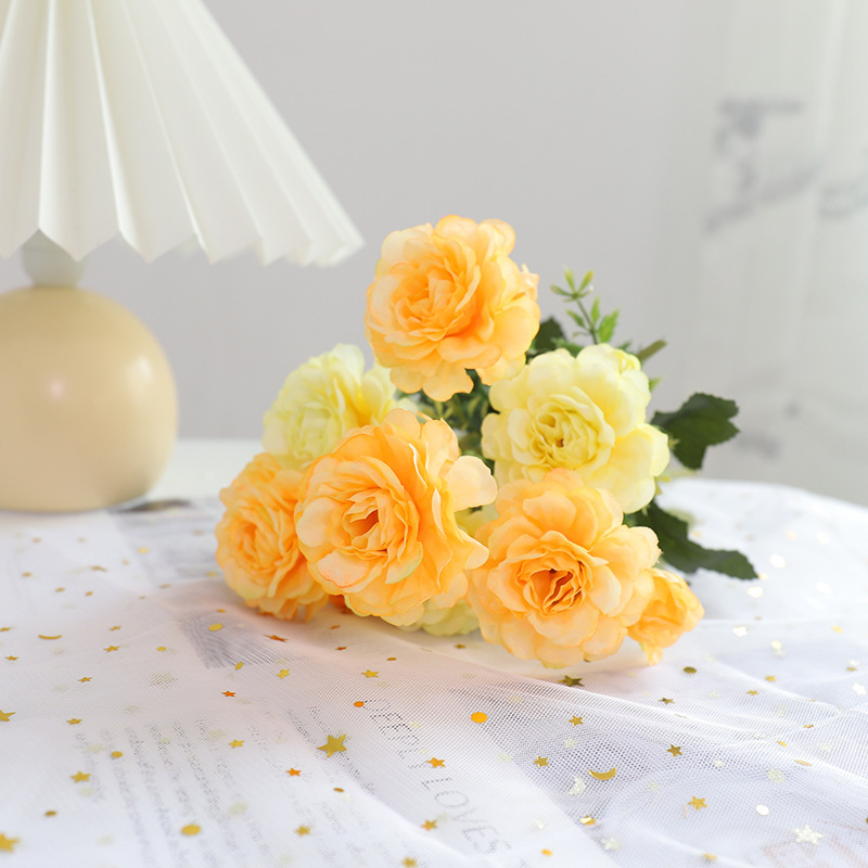 artificial of 6 autumn peonies silk flowers Yellow