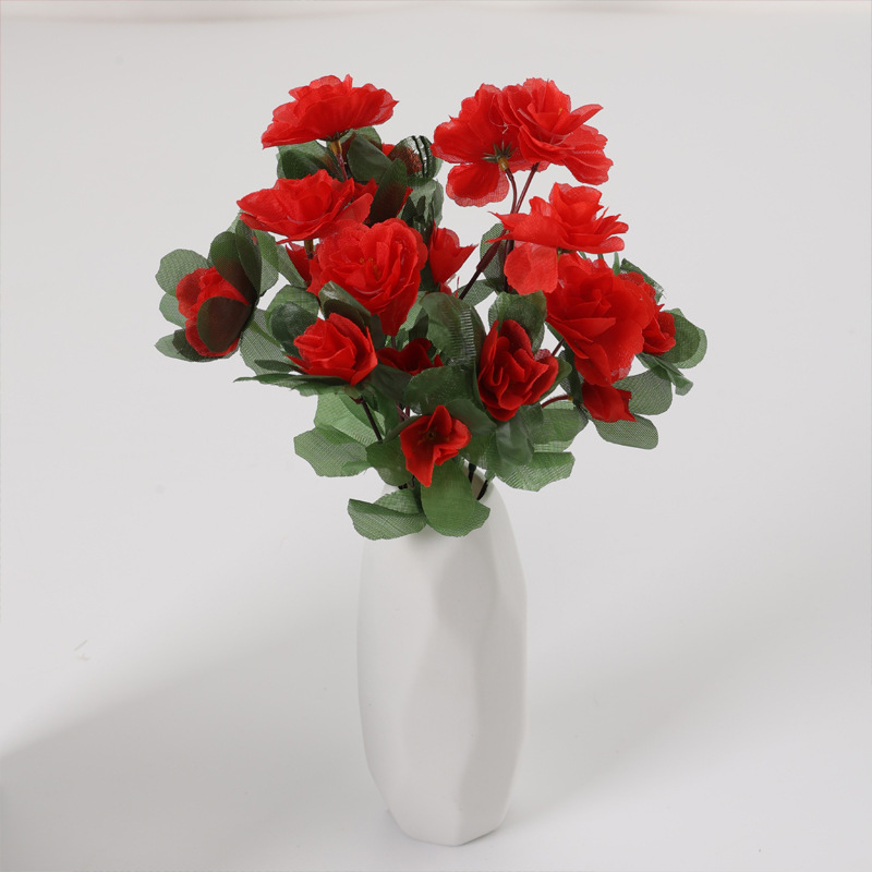 21-head azaleas artificial flowers potted Rhododendron silk flowers Color:Red