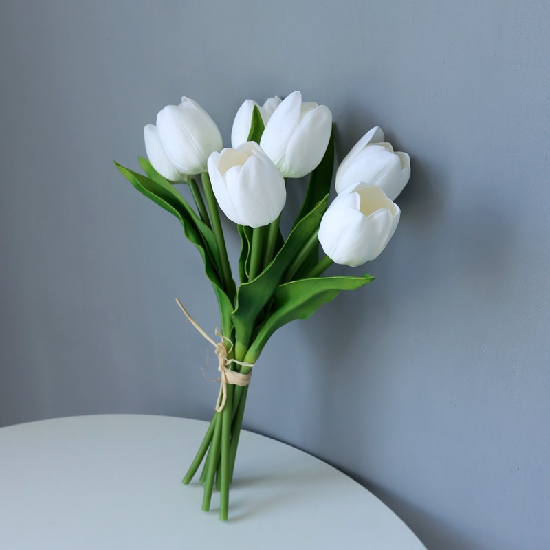 Morandi color light luxury PU tulip artificial flower Color:White