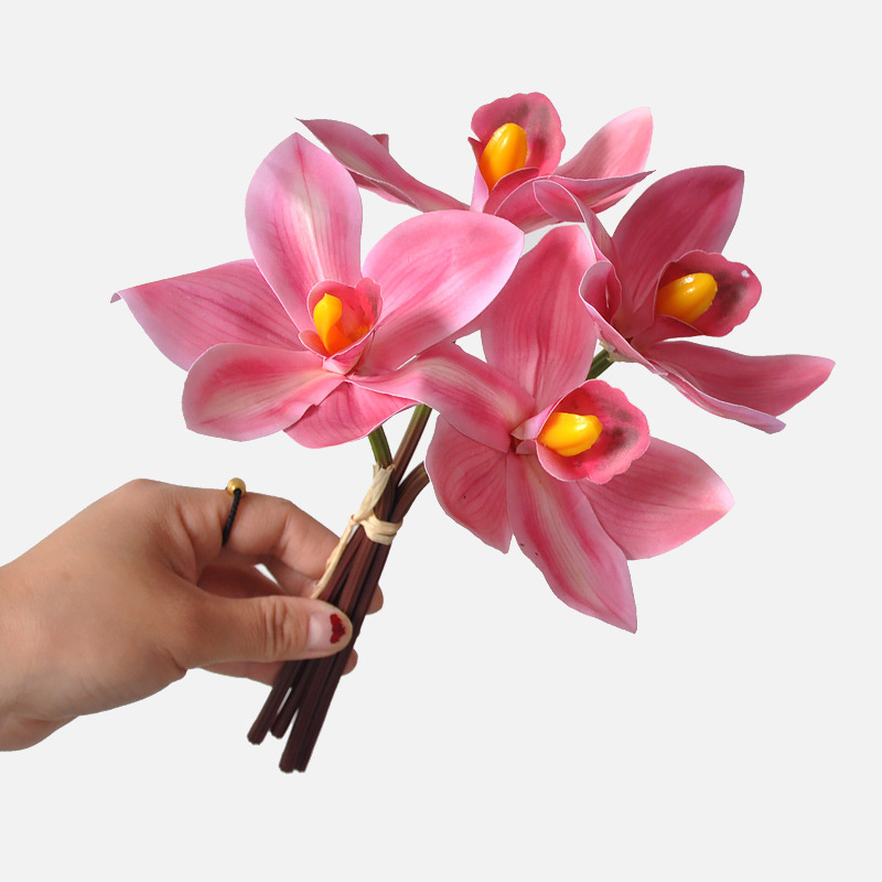 Aritificial bouquet of cymbidium orchids 3D printed silk flowers Color:Fuchsia