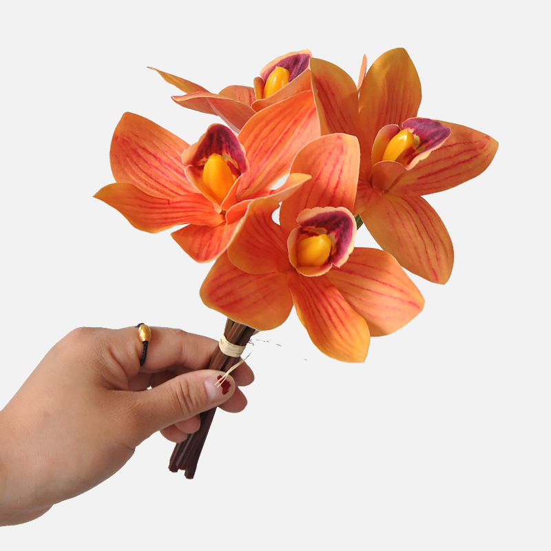 Aritificial bouquet of cymbidium orchids 3D printed silk flowers Orange