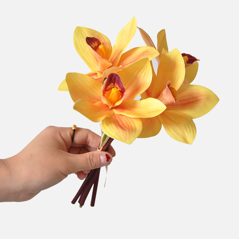 Aritificial bouquet of cymbidium orchids 3D printed silk flowers Yellow