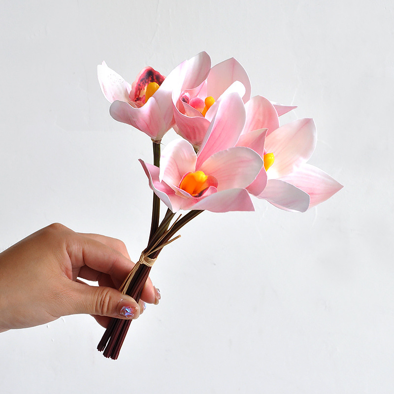 Aritificial bouquet of cymbidium orchids 3D printed silk flowers Color:Pink