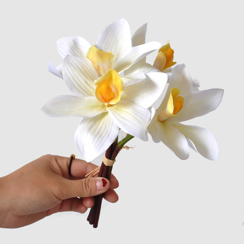 Aritificial bouquet of cymbidium orchids 3D printed silk flowers White