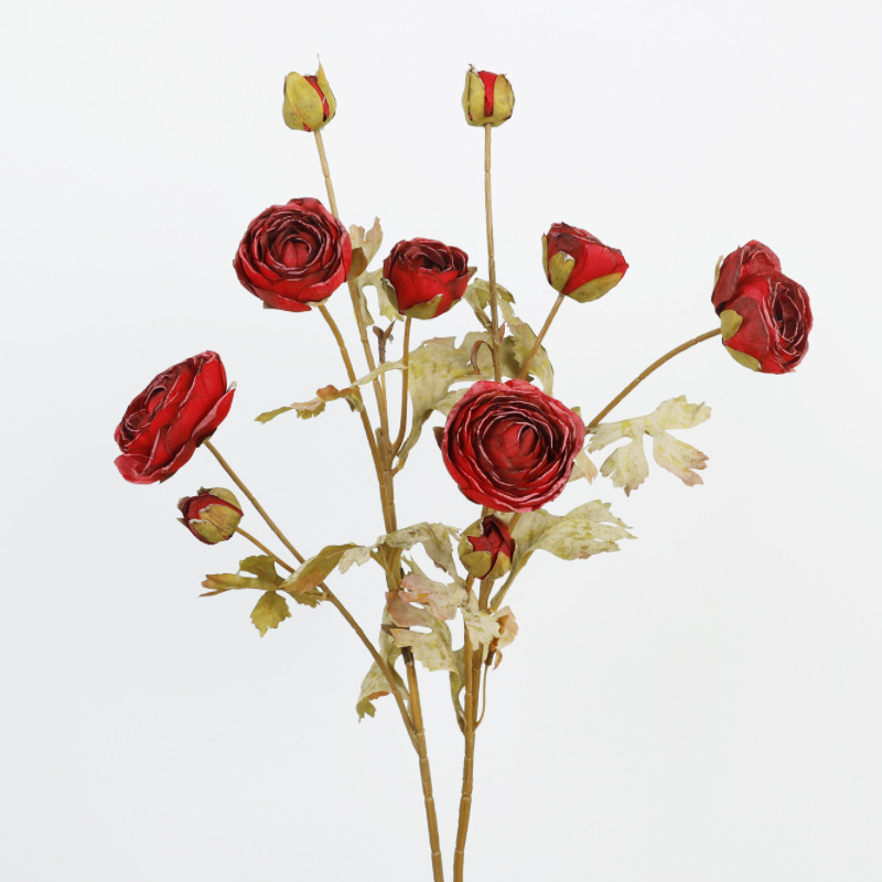 Single branch 5-head vintage dew lotus artificial flower, living room plastic flower Autumn Red