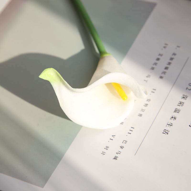 PU material mini calla lily home artificial flower  fake flower Color:White with Green tip