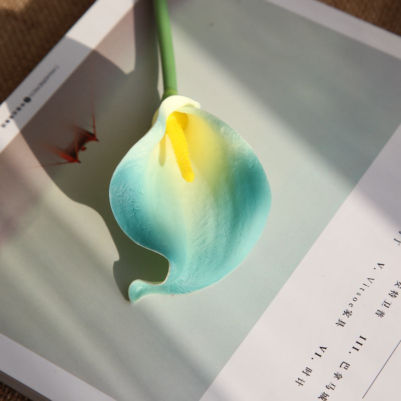 PU material mini calla lily home artificial flower  fake flower Color:Lake Blue