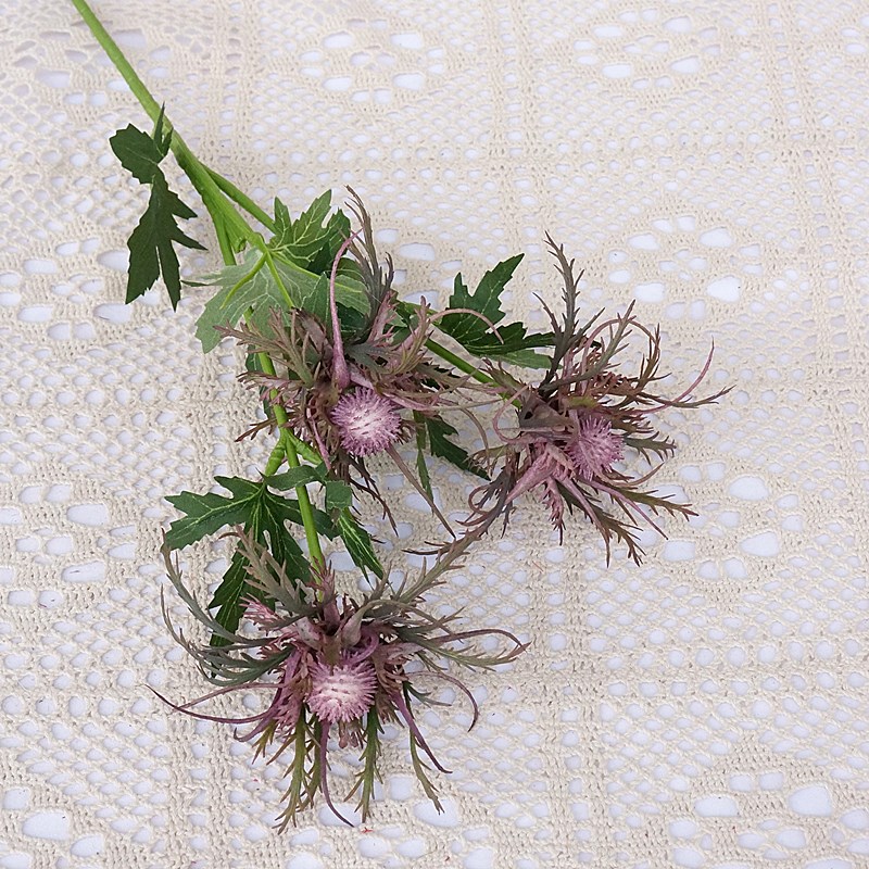 Nordic style 3-head Eryngium artificial flowers, artificial flowers Color:Purple