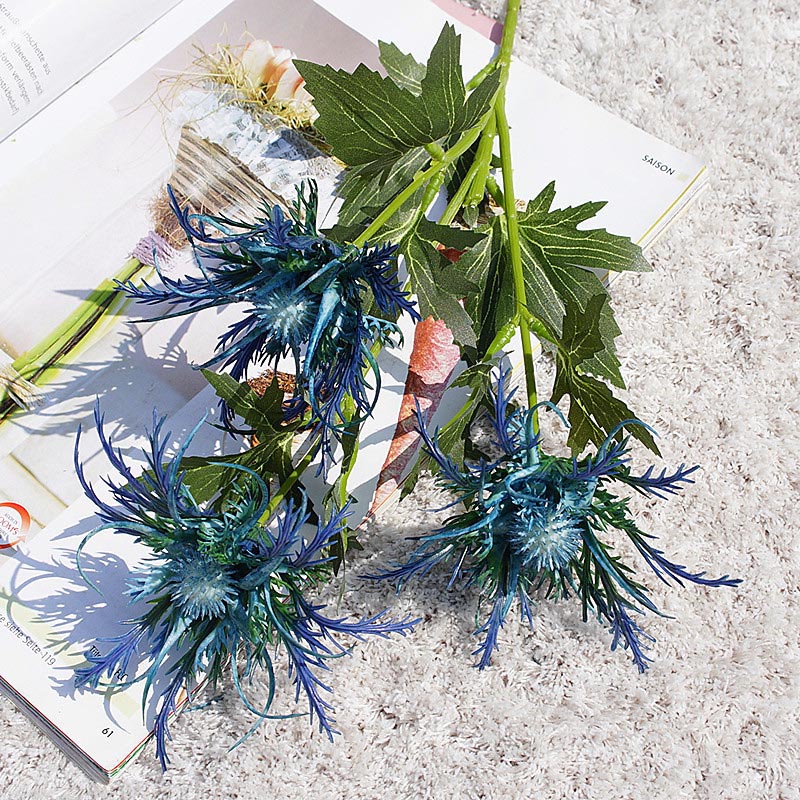 Nordic style 3-head Eryngium artificial flowers, artificial flowers Blue