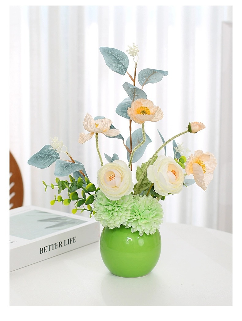 Poppy artificial flower bouquet  fake flower table flower arrangement Color:Champagne