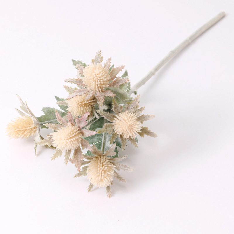 Artificial flower 6-head Eryngium simulated green planting flocking Milky White