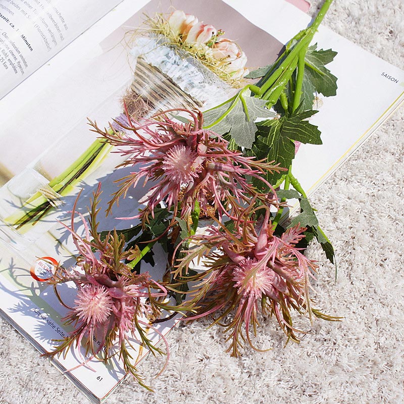 Nordic style 3-head Eryngium artificial flowers, artificial flowers Pink