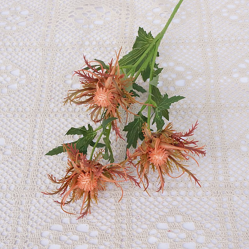 Nordic style 3-head Eryngium artificial flowers, artificial flowers Orange