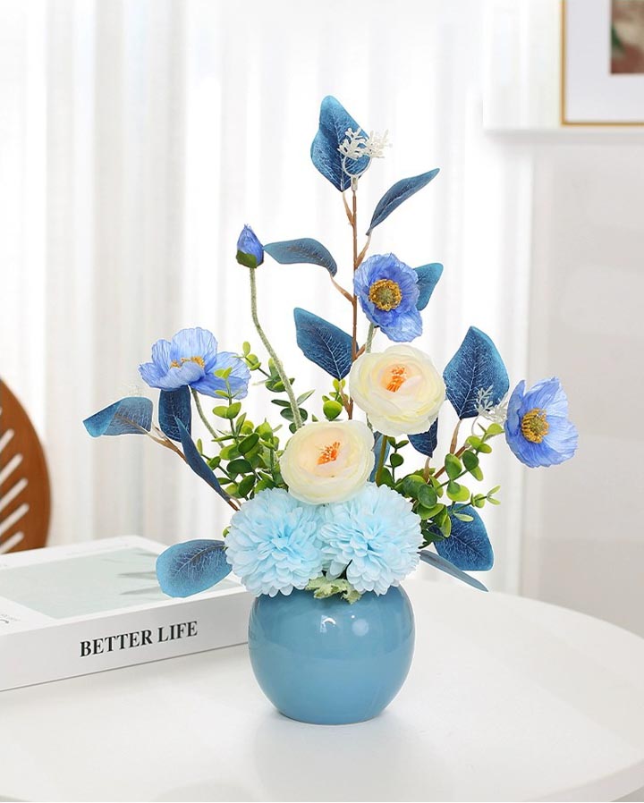 Poppy artificial flower bouquet  fake flower table flower arrangement Blue