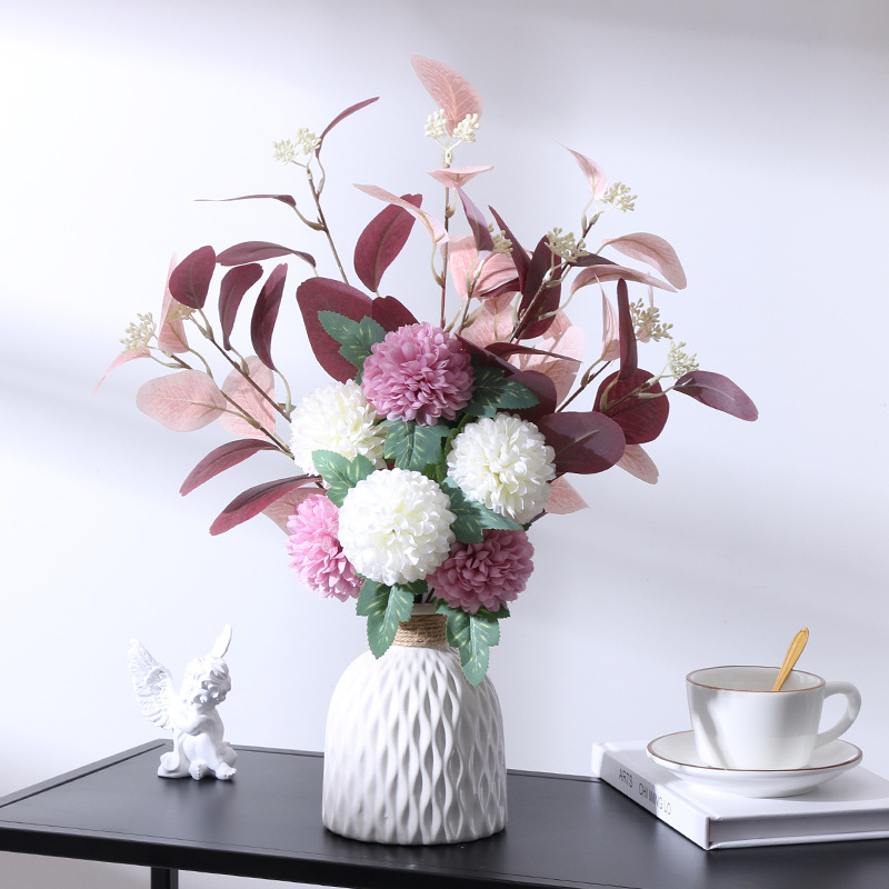 Simulated eucalyptus leaf ball chrysanthemum bouquet flower arrangement fake flower ornaments