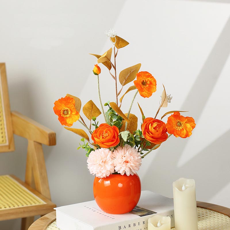 Poppy artificial flower bouquet  fake flower table flower arrangement Tangerine