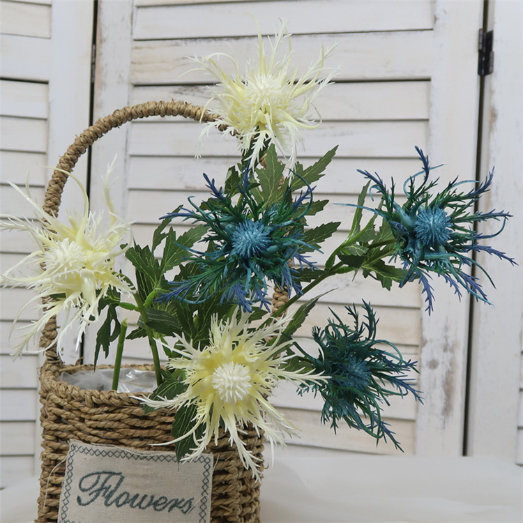 Nordic style 3-head Eryngium artificial flowers, artificial flowers