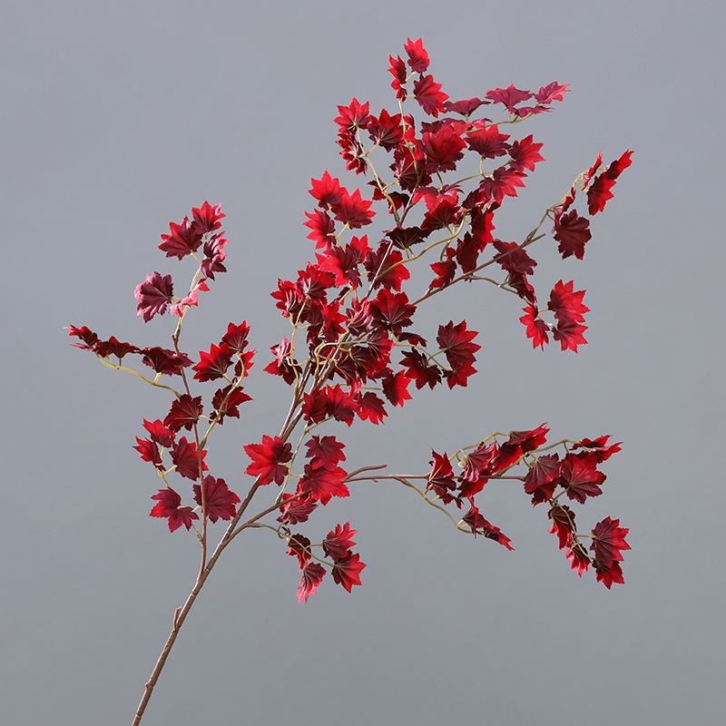 Simulated leaves, single Norwegian maple leaves, simulated green plants, simulated maple branches, home  s Red