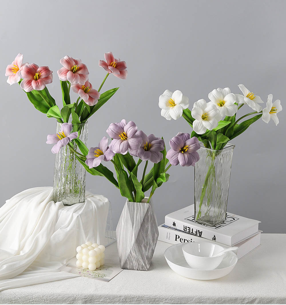 artificial tulips with flip-petal , PU hand-feel large flowers with leaves