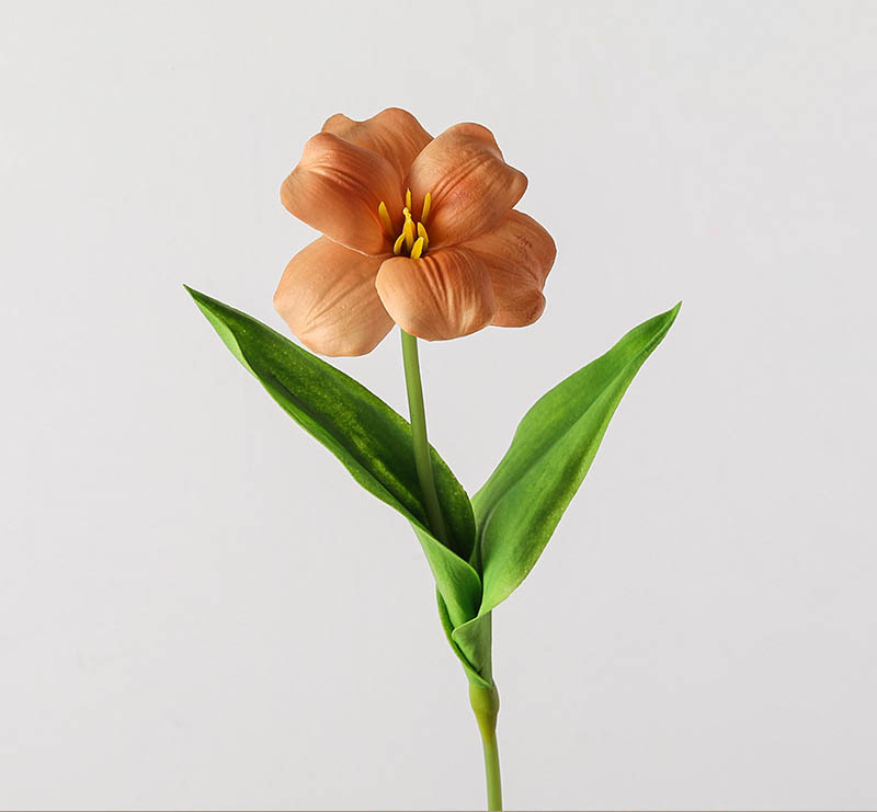 artificial tulips with flip-petal , PU hand-feel large flowers with leaves Orange