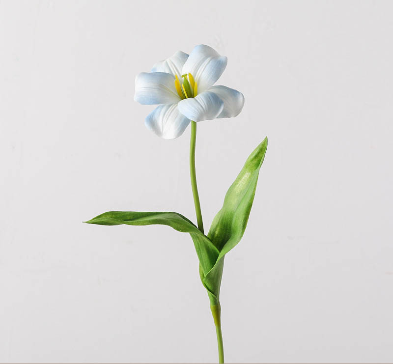 artificial tulips with flip-petal , PU hand-feel large flowers with leaves Color:White Blue 