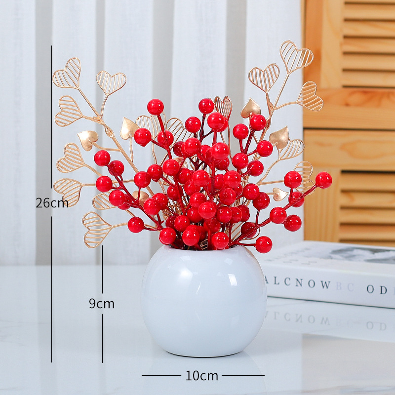 Fortune fruit artificial flower ation, red fruit fake flower Red & White