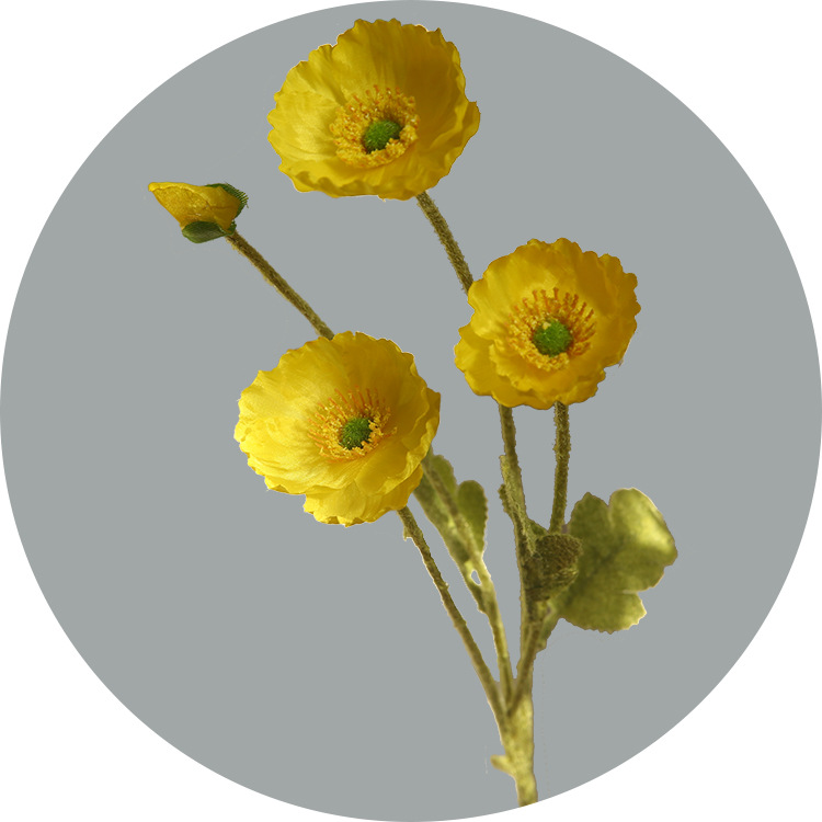 Artificial four-headed corn poppies flocked artificial corn poppies Yellow