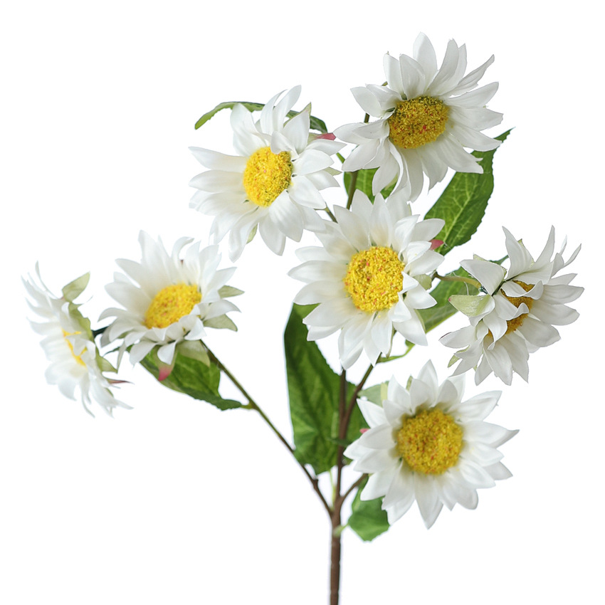 Simulated 7-head sunflower bouquet, fake flowers ation, artificial silk sunflowers White