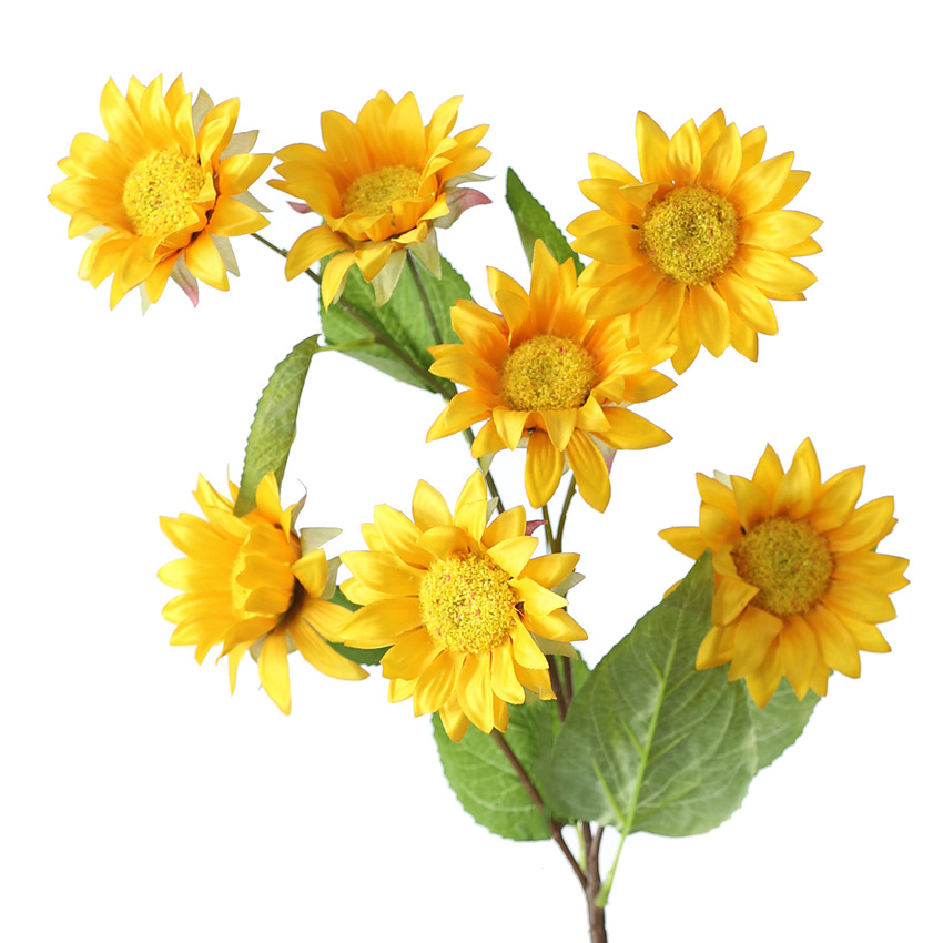 Simulated 7-head sunflower bouquet, fake flowers ation, artificial silk sunflowers Yellow