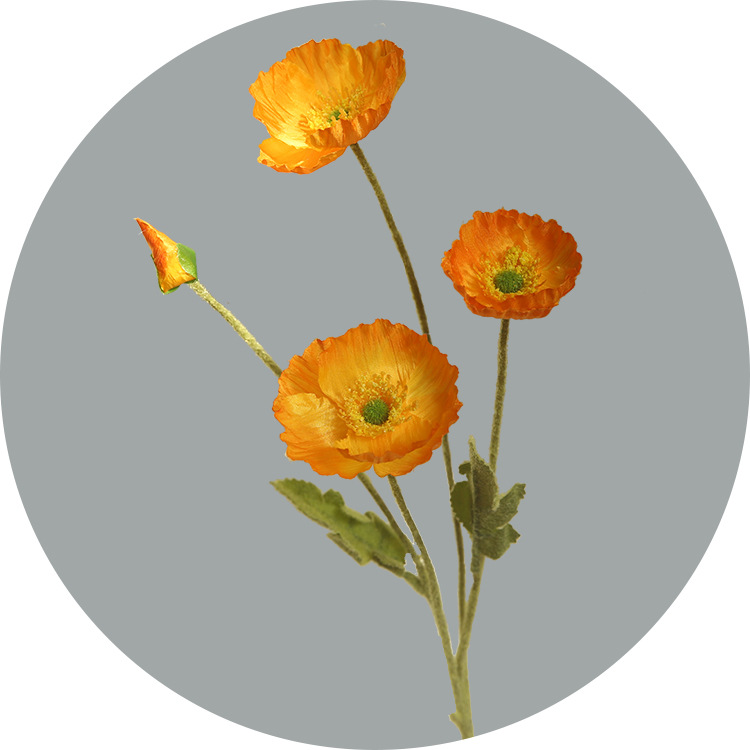 Artificial four-headed corn poppies flocked artificial corn poppies Orange