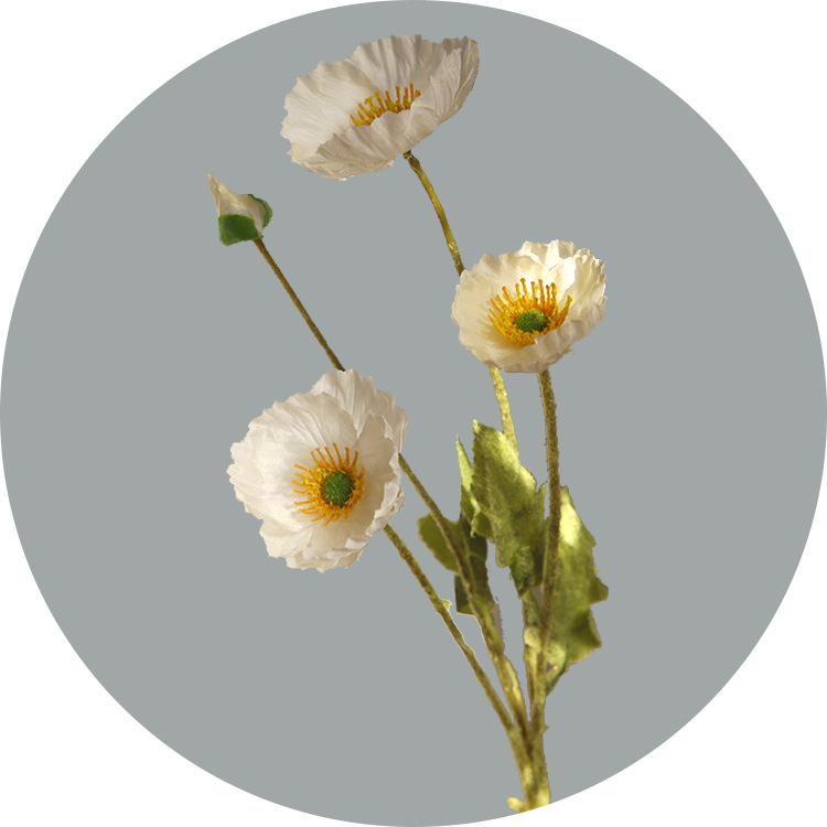 Artificial four-headed corn poppies flocked artificial corn poppies Color:White