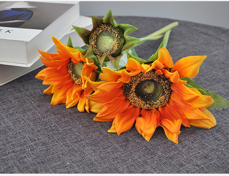 Artificial Sunflower bouquet, hand-feel PU artificial sunflower Orange