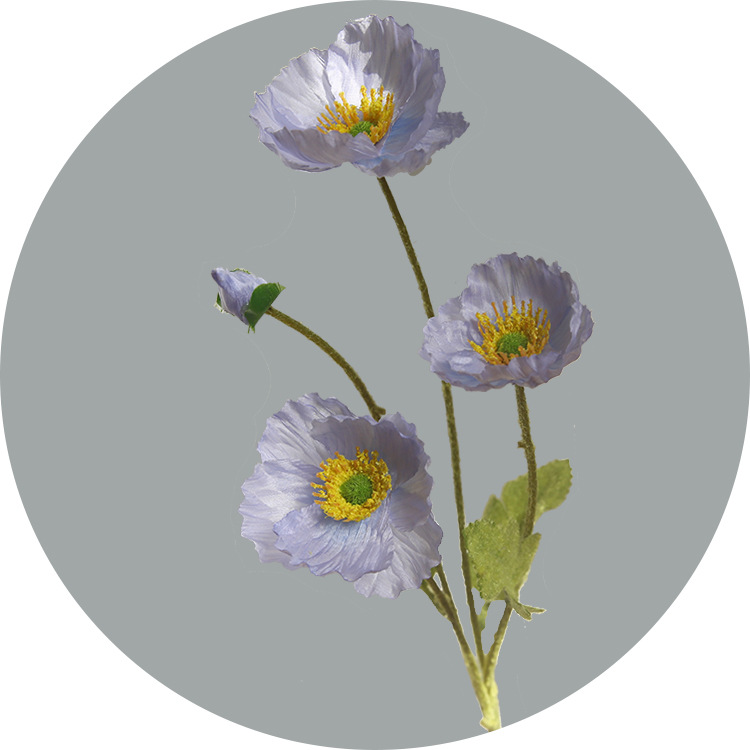 Artificial four-headed corn poppies flocked artificial corn poppies Color:Light Blue