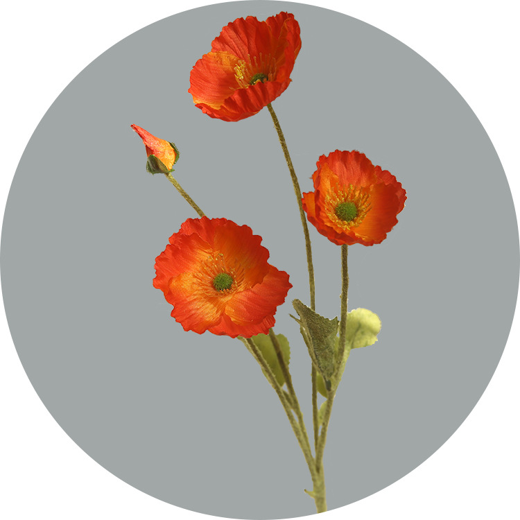 Artificial four-headed corn poppies flocked artificial corn poppies Tangerine