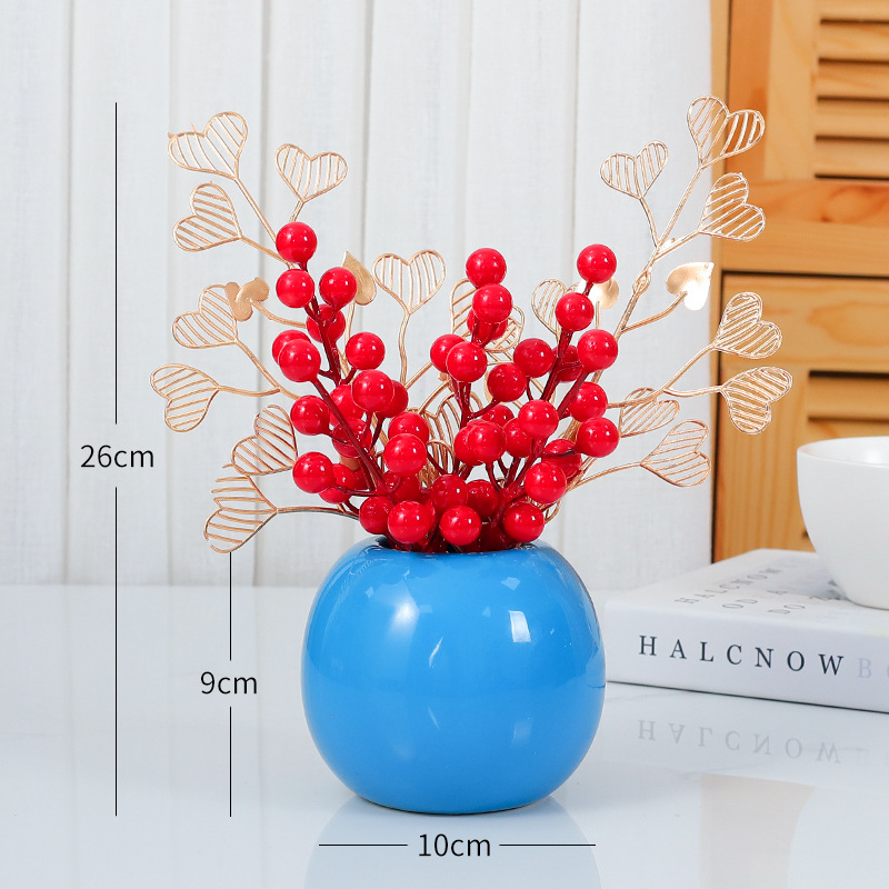 Fortune fruit artificial flower ation, red fruit fake flower Red & Blue