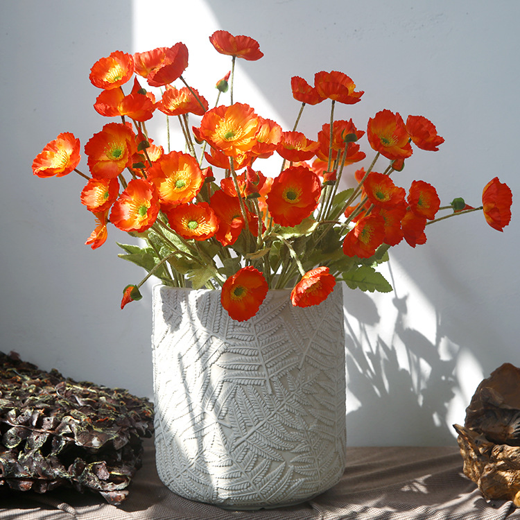 Artificial four-headed corn poppies flocked artificial corn poppies