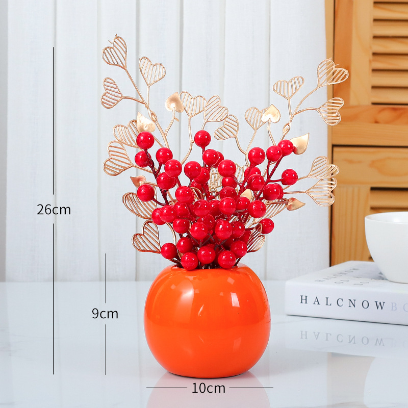 Fortune fruit artificial flower ation, red fruit fake flower Color:Red & Orange