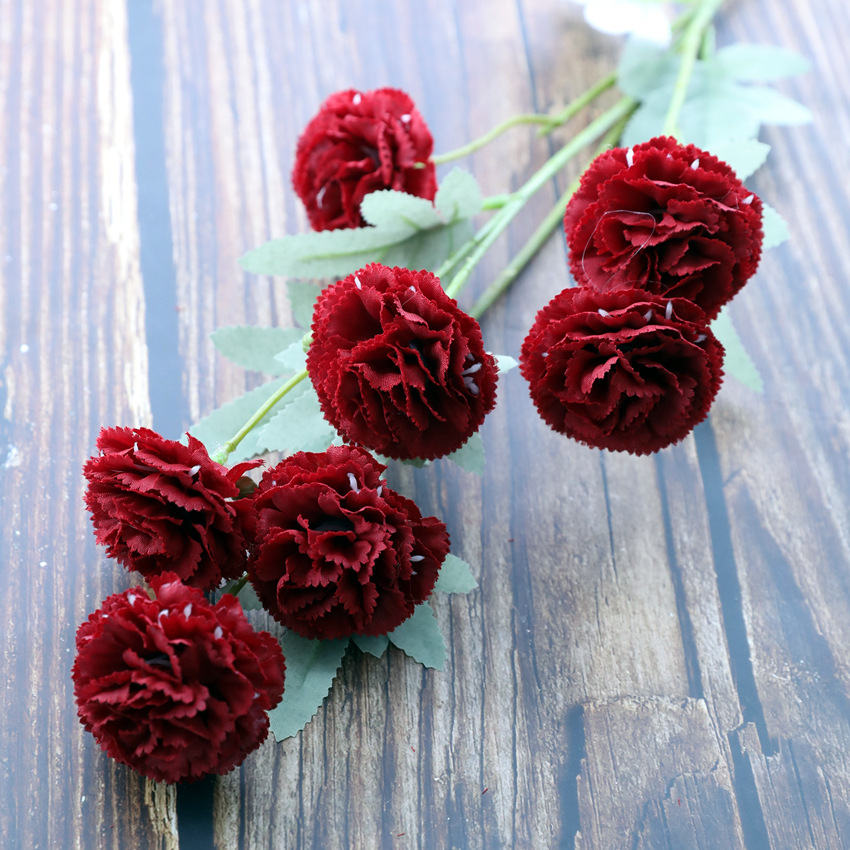 Oil painting carnation artificial flower European style Color:Wine Red