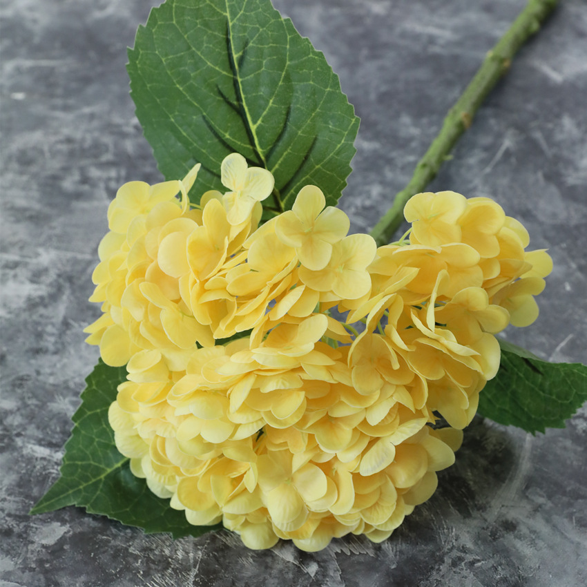 3D hand-feeling moisturizing large hydrangea artificial flowers Yellow