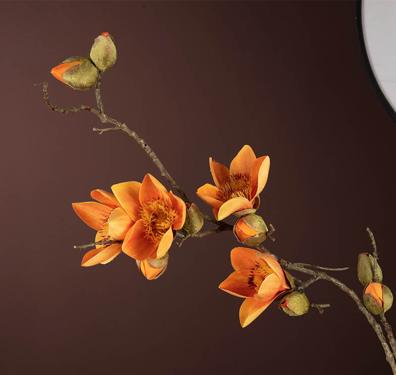 Single branch Kapok artificial flower, 11 Argentinian Kapok Orange