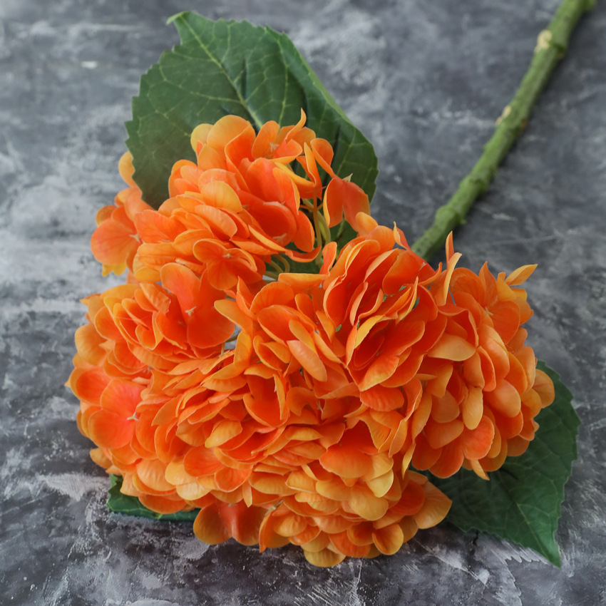 3D hand-feeling moisturizing large hydrangea artificial flowers Tangerine