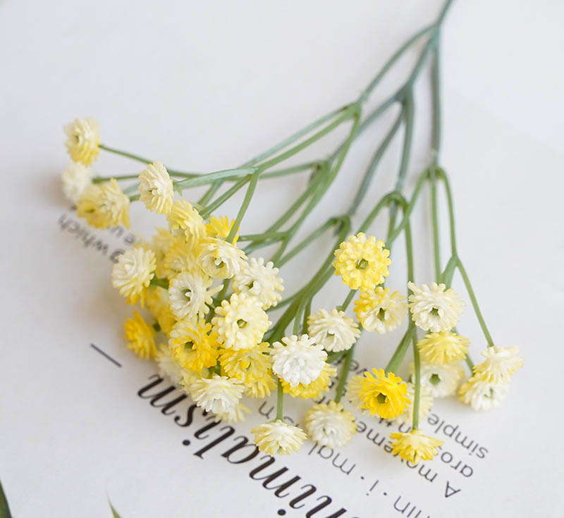 Mini single-branch Austin baby's breath artificial green plant, desktop ornaments, baby's breath fake flower photography props Yellow