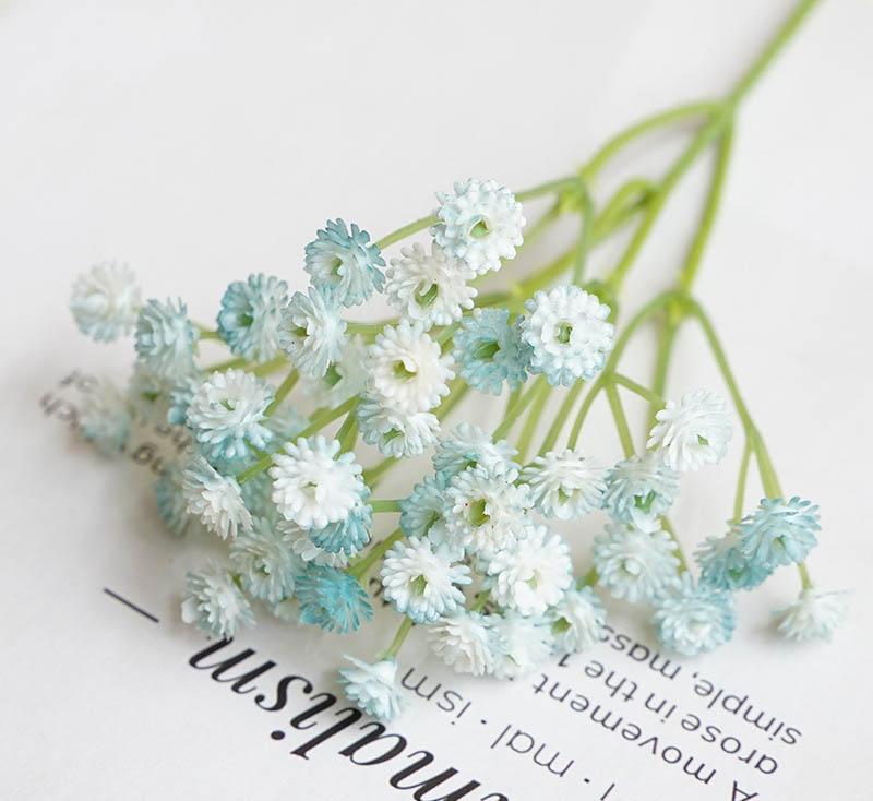 Mini single-branch Austin baby's breath artificial green plant, desktop ornaments, baby's breath fake flower photography props Color:Blue