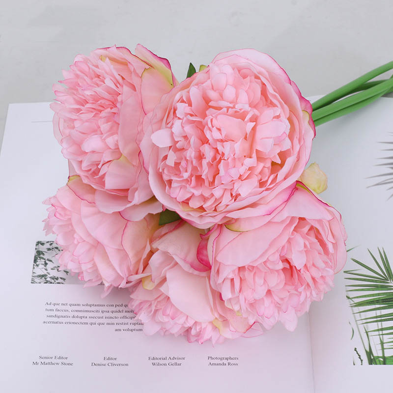 5-Head Royal Peonies Artificial Flowers ation European Fake Flowers  Ornaments Pink