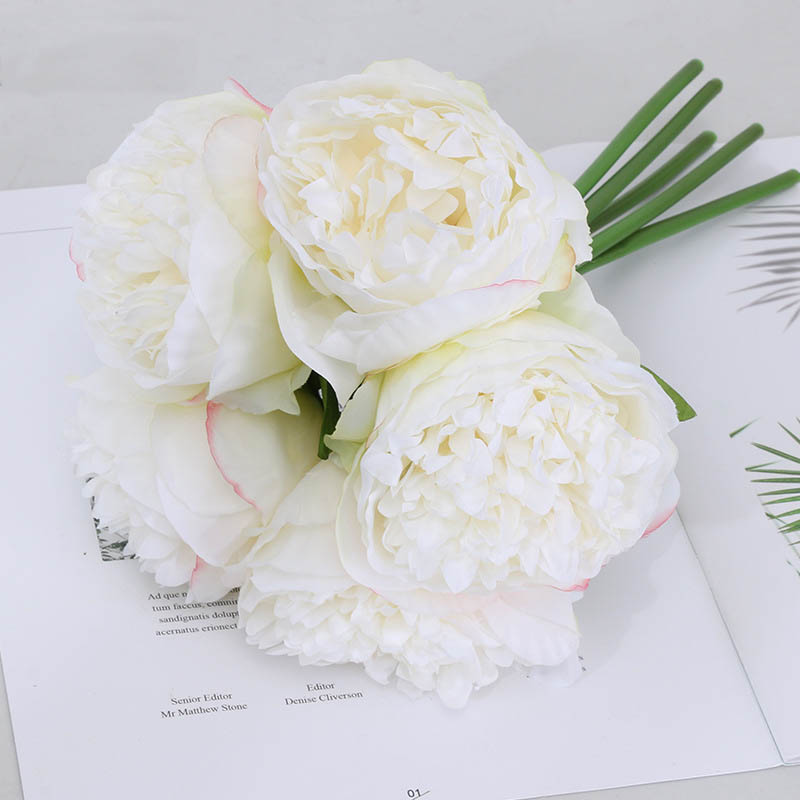 5-Head Royal Peonies Artificial Flowers ation European Fake Flowers  Ornaments White