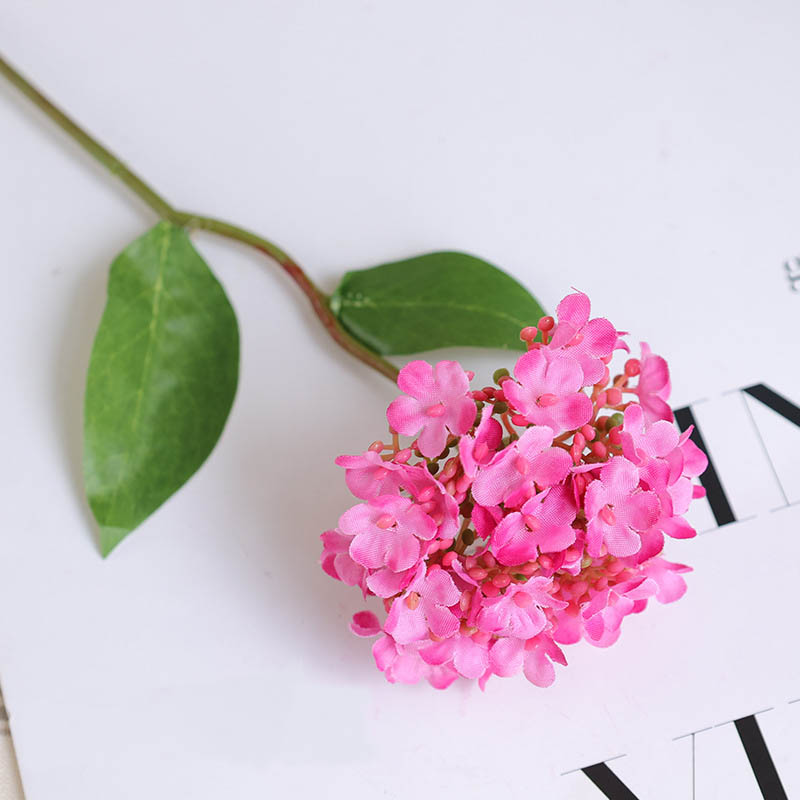 Simulated single branch Chinese wood hydrangea Snowball home hotel table  ornaments Artificial hydrangea flower arrangement Fuchsia