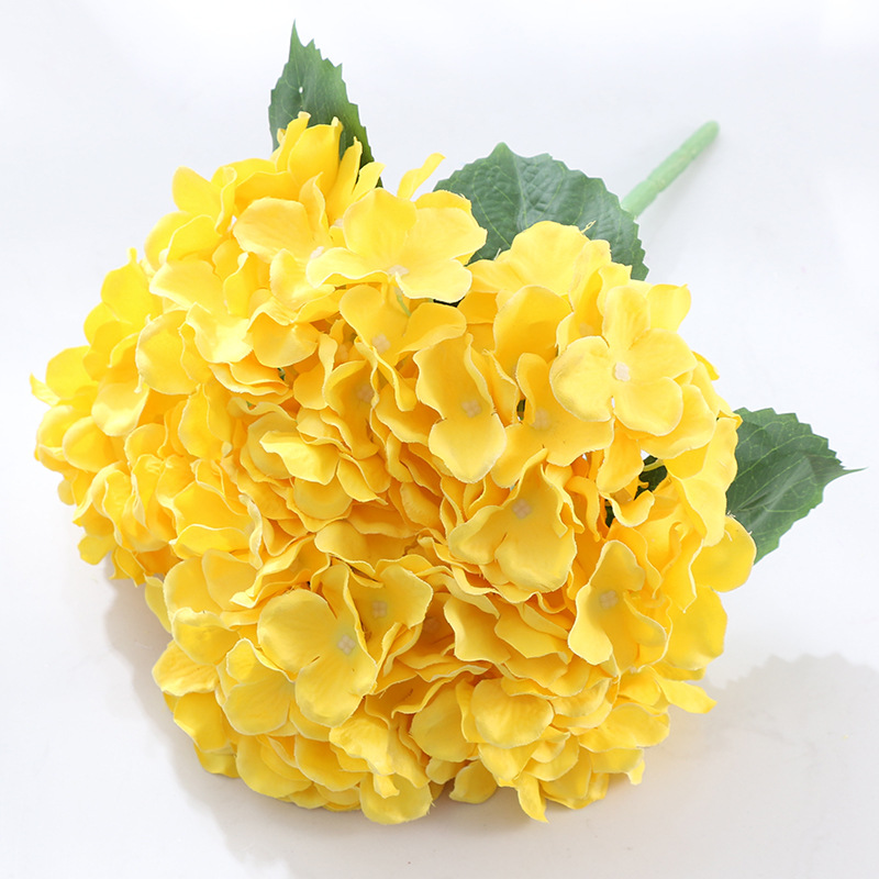 5-head hydrangea silk flower ation  fake flowers 5-pronged artificial hydrangea flower arrangement Color:Yellow