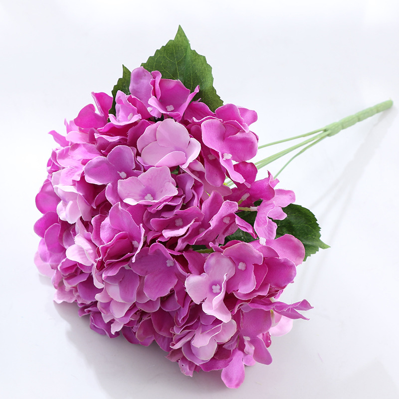 5-head hydrangea silk flower ation  fake flowers 5-pronged artificial hydrangea flower arrangement Dark Purple